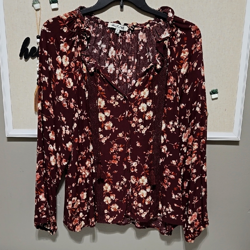 Burgundy Floral Women's Top 1x